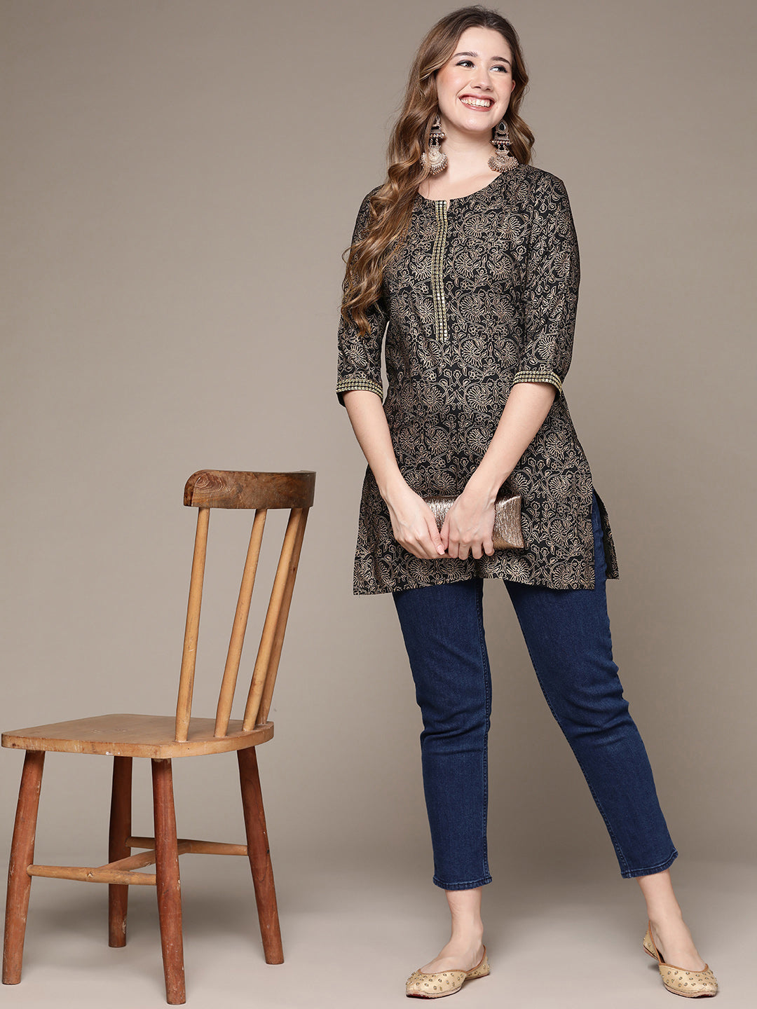 Women's Black Printed Tunic