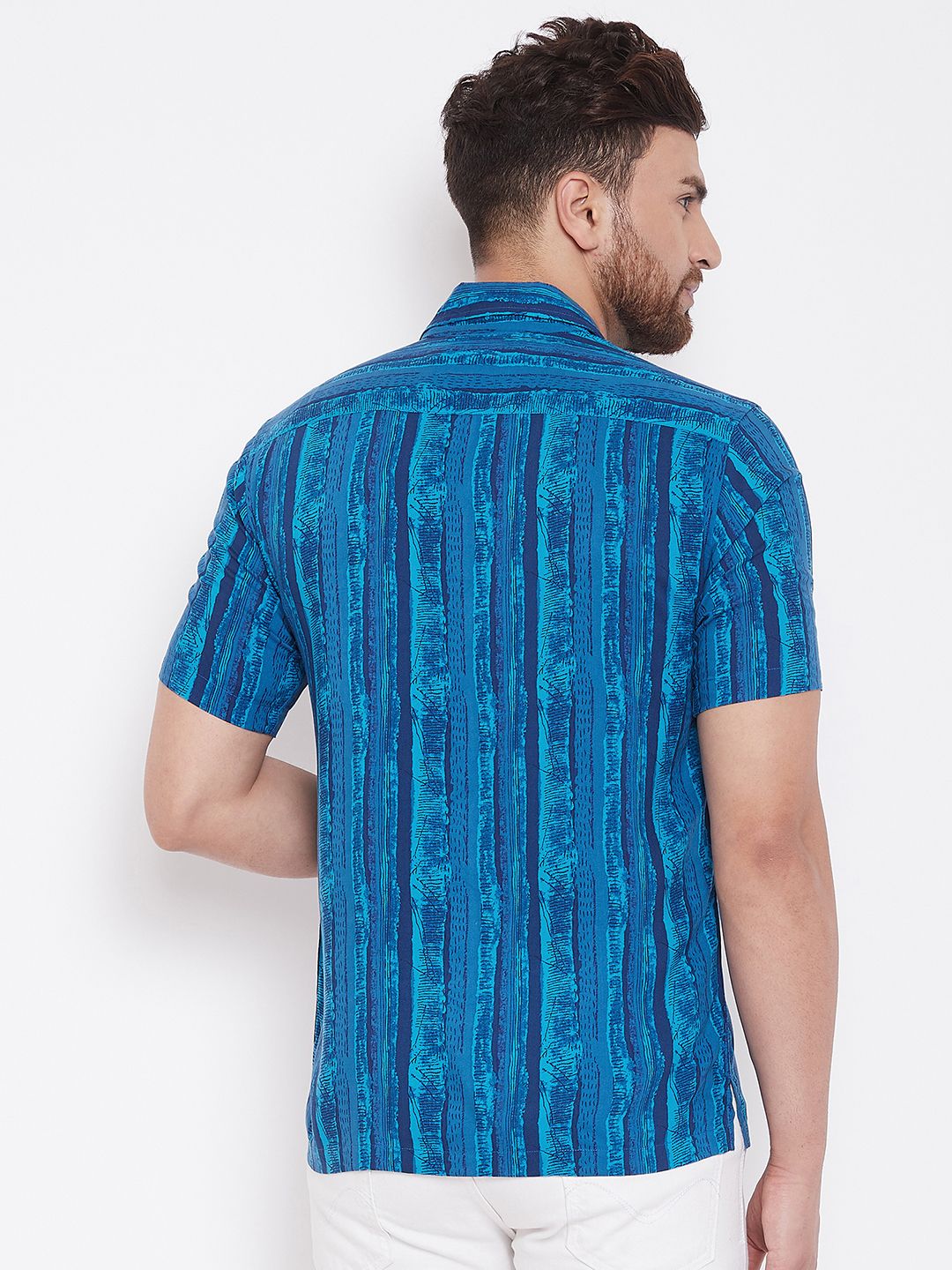 Men's Blue Summer Cuban Collar Shirt