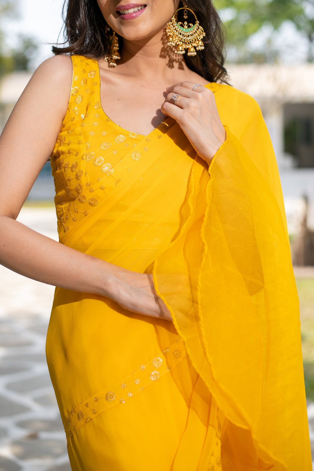 Women's Yellow Ruffle Saree