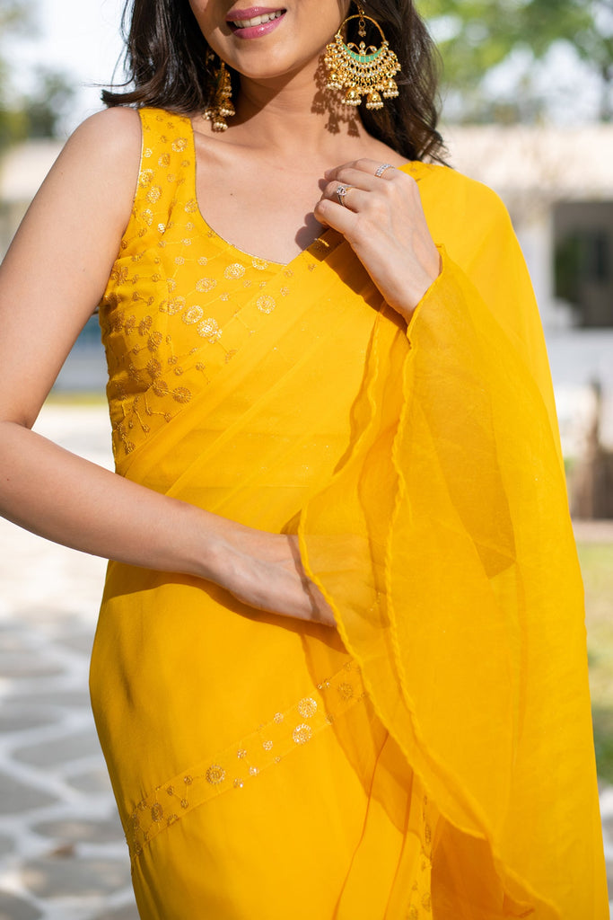 Women's Yellow Ruffle Saree