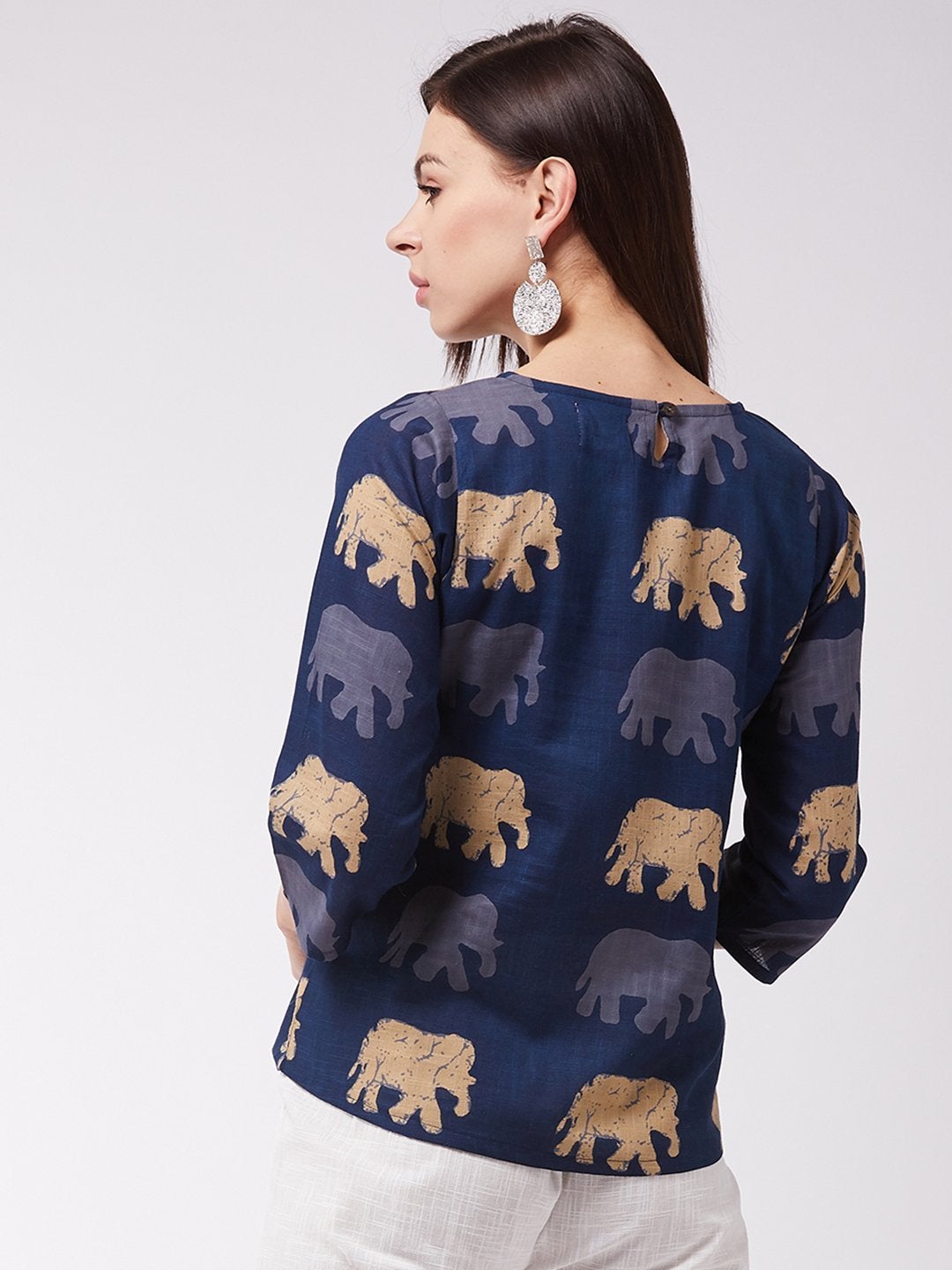 Women's Elephant Print Blue Top - InWeave