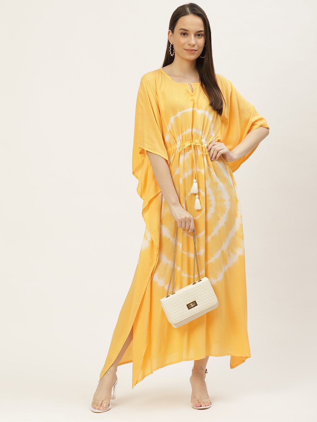 Women's Mustard Tie-Dye Kaftan Dress (1pc) - Maaesa