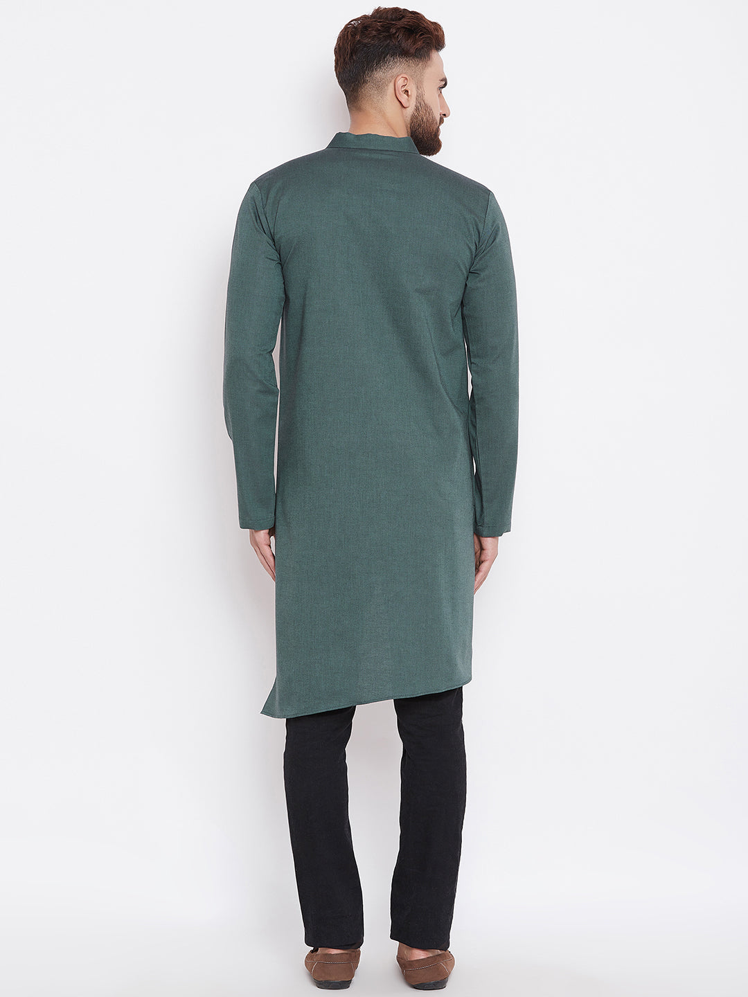 Men's Green Asymmetrical Solid Kurta