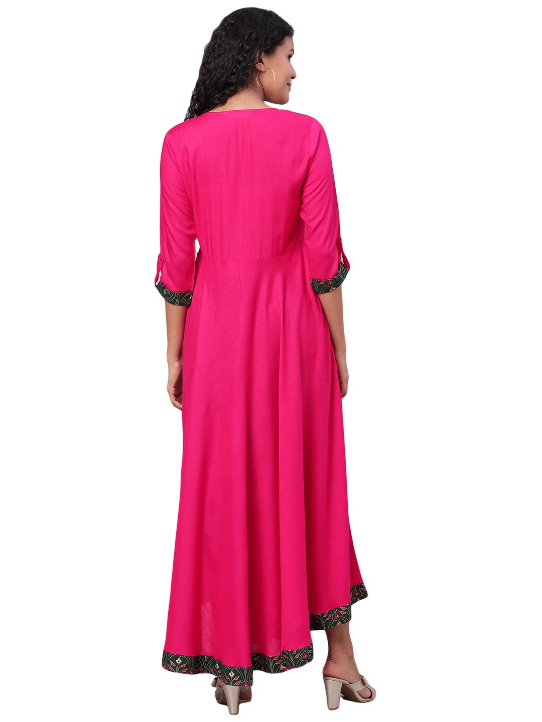 Women's Multi Printed 3/4 Sleeve Rayon Round Neck Dress - Myshka