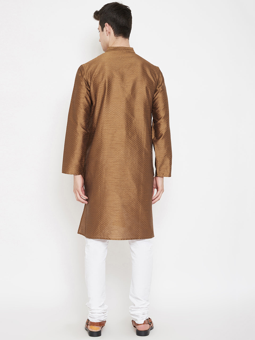 Men's Brown Cotton Silk Kurta