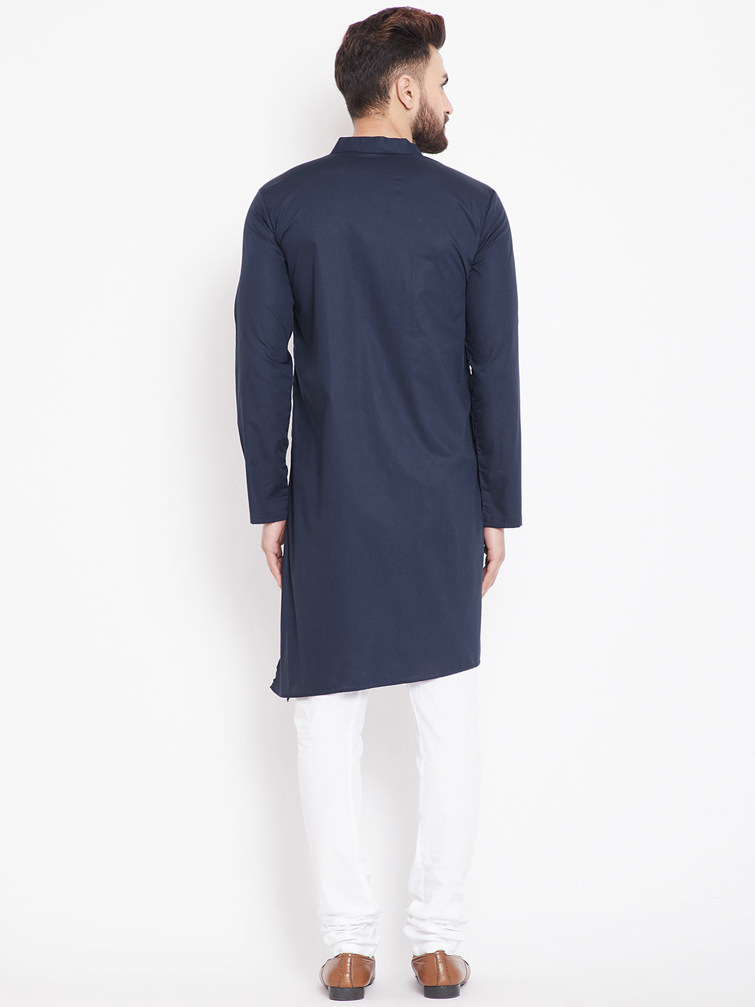 Men's Dark Grey Asymmetrical Cotton Kurta