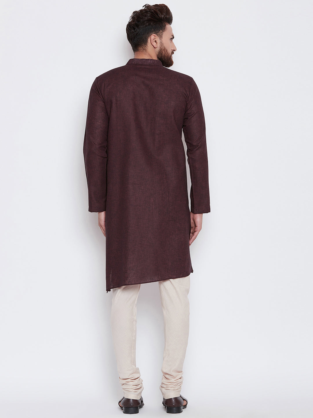 Men's Chocolate Brown Asymmetric Kurta