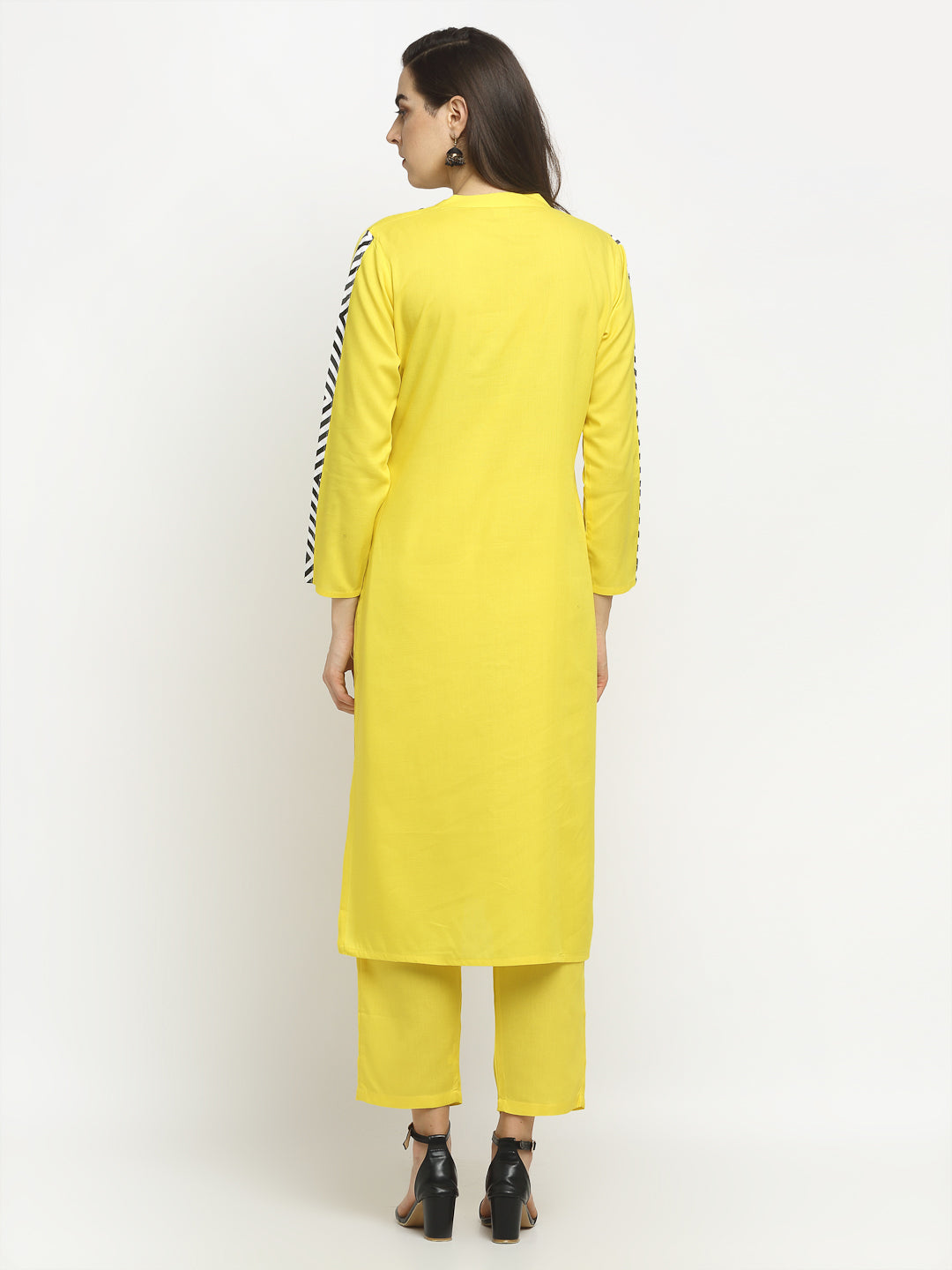 Women's Yellow Yoke Kurta With Pyjamas - Rudra Bazaar