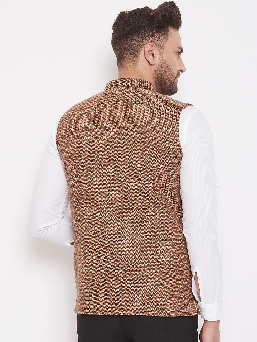 Men's Brown Woolen Tweed Nehru Jacket
