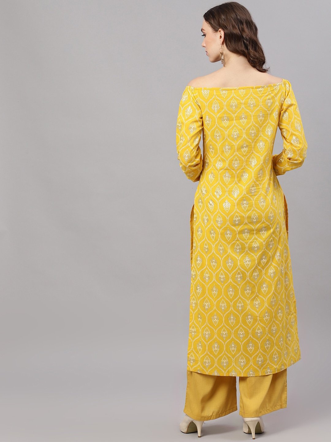 Women's  Yellow Printed Straight Kurta - AKS