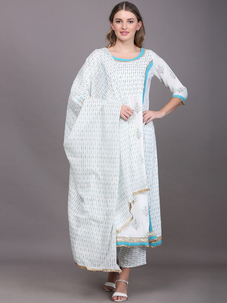 Women's Floral Printed Kurta With Trousers & With Dupatta