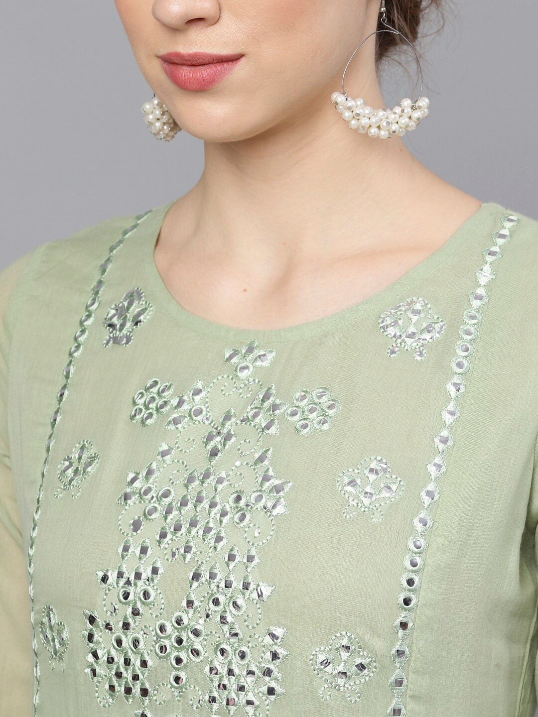 Women's  Green Embroidered Layered Anarkali Kurta - AKS