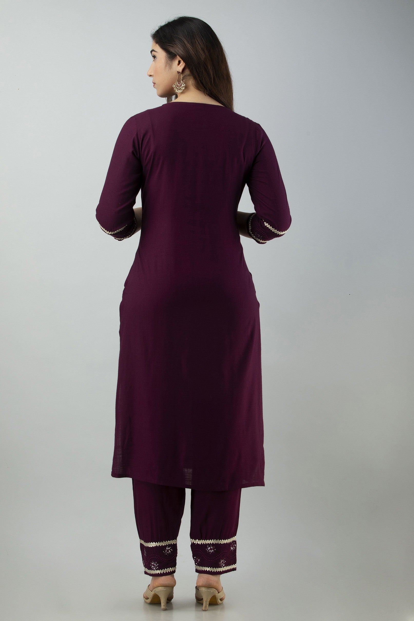 Women's Embroidered Viscose Rayon Straight Kurta Pant & Dupatta Set (Violet) - Charu