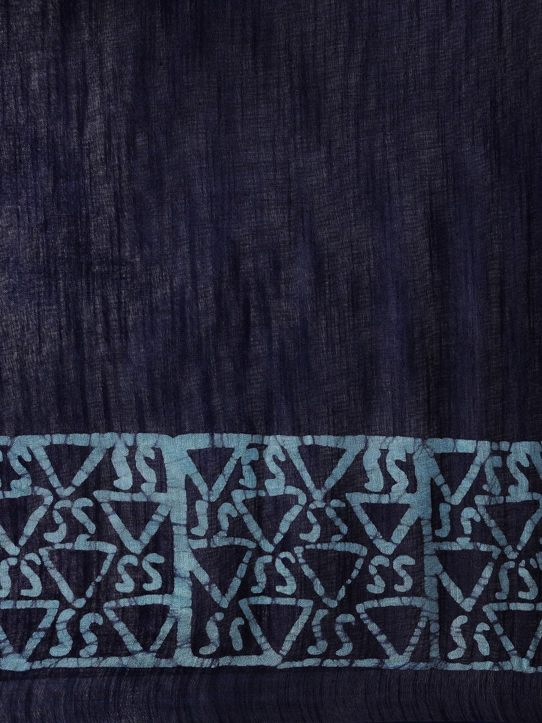Women's Blue Linen Blend Solid Handloom Bhagalpuri Saree - Olive Mist