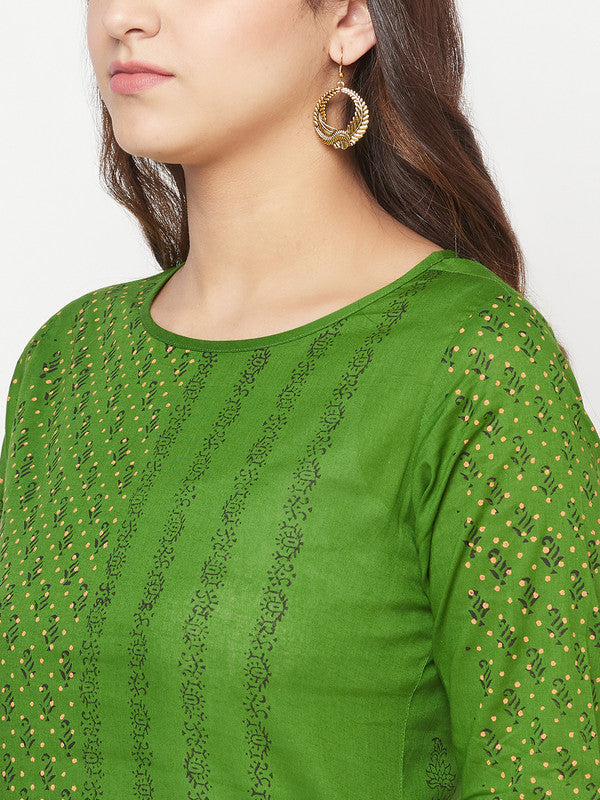 Women's Cotton Block print straight kurta,Gre