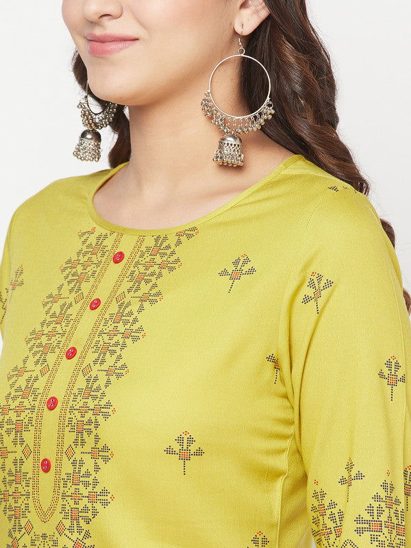 Women's Rayon Digital Screen print straight kurta,Parrot Gre