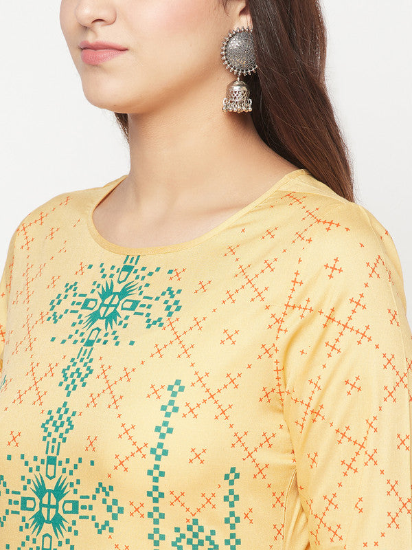 Women's Rayon Digital Screen print straight kurta,Golden/Bei