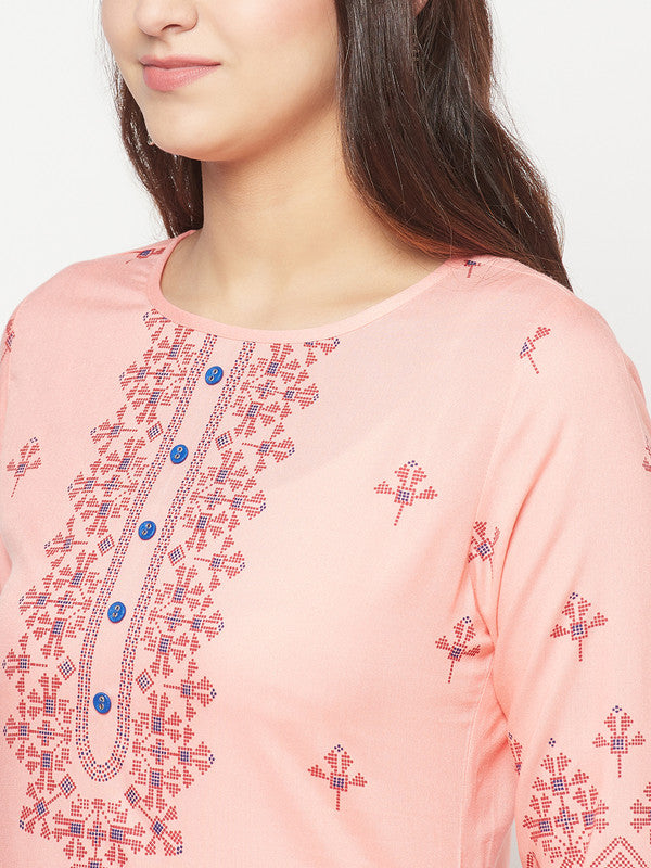 Women's Rayon Digital Screen print straight kurta,Pea