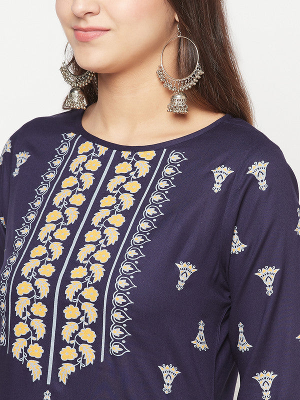 Women's Rayon Screen print straight kurta,Navy Bl