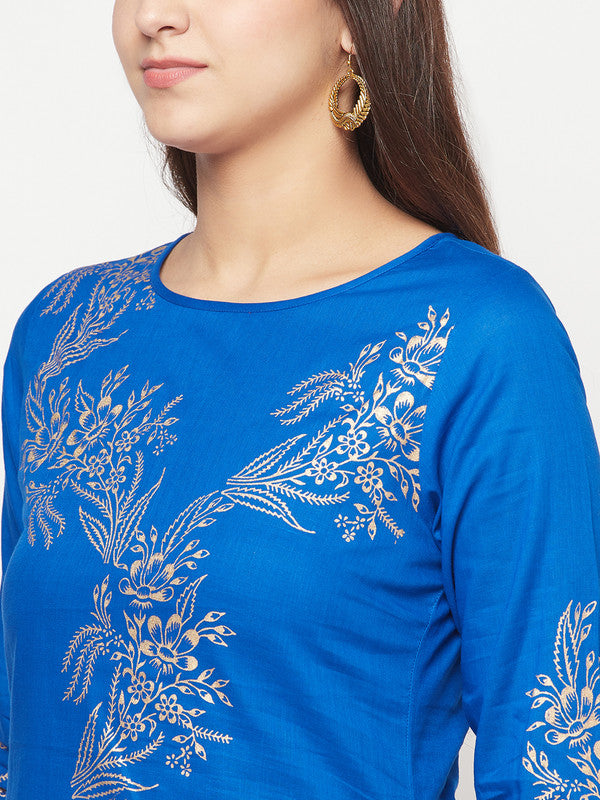 Women's Cotton Foil print straight kurta,Royal Bl