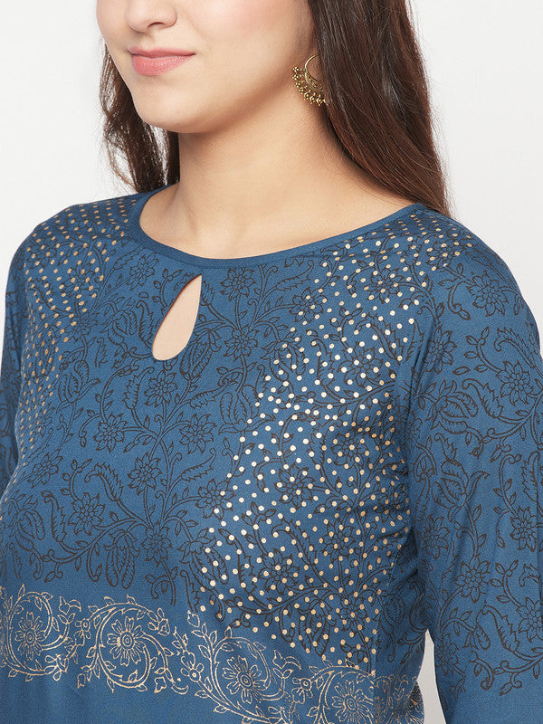 Women's Rayon Block print straight kurta,Bl