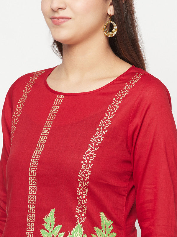 Women's Cotton Foil print straight kurta,Maro