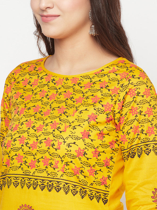 Women's Cotton Block print straight kurta,Mustard-Aniyah