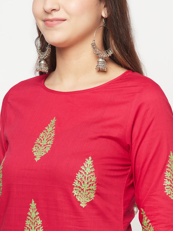 Women's Cotton Block print straight kurta,Fuchs