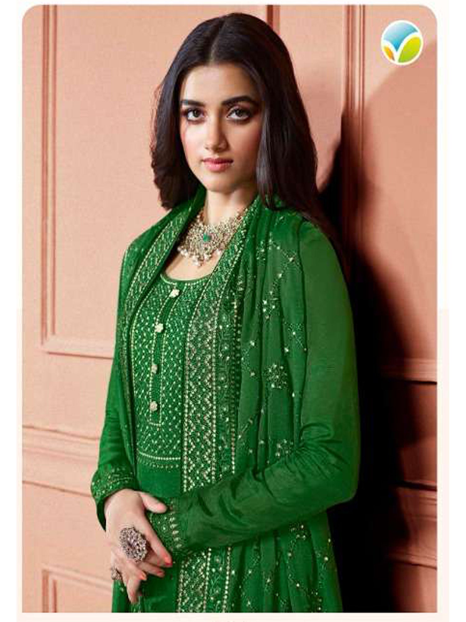 Women's Mahendi  Dola Silk Embroidered Salwar Suit - Fashion Forever