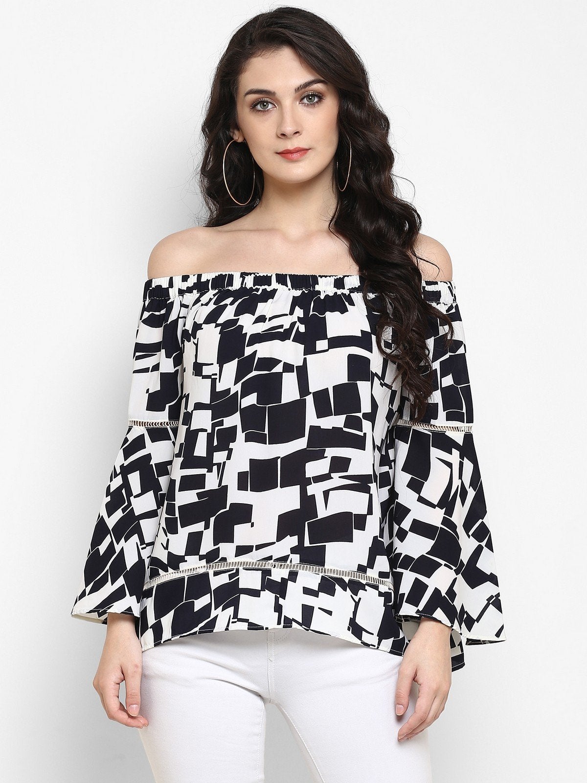 Women's Abstract Print Off-Shoulder Top - Pannkh