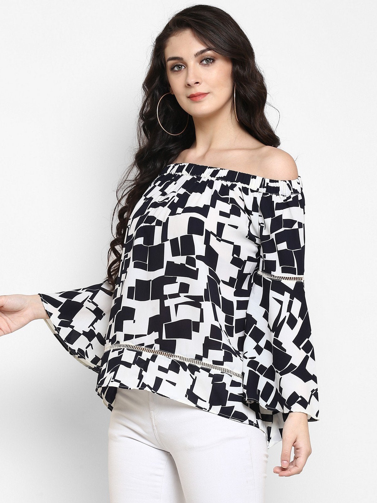 Women's Abstract Print Off-Shoulder Top - Pannkh