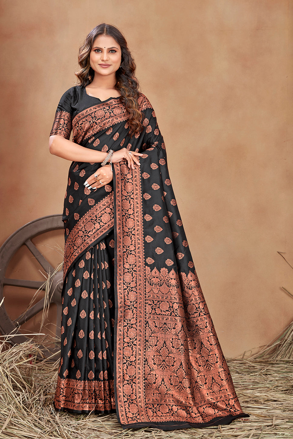Women's Black woven banarasi silk traditional saree
 - Monjolika