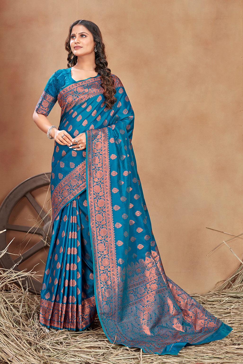 Women's Cobalt blue woven banarasi silk traditional saree
 - Monjolika