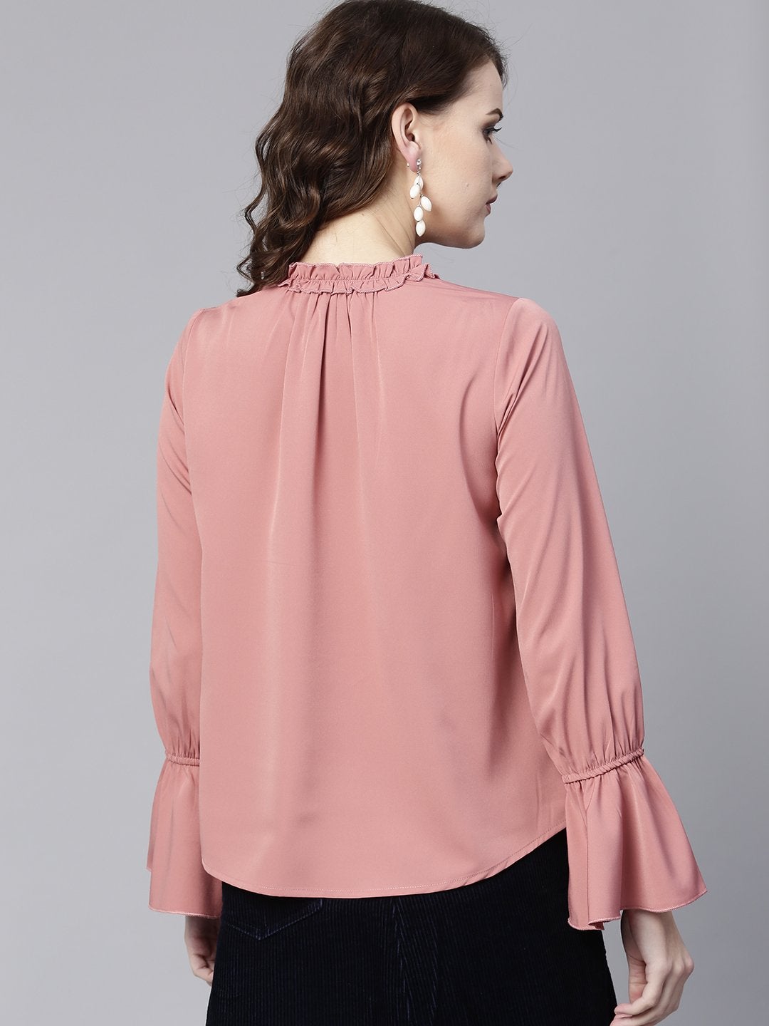 Women's Ruffled Pearl Embellished Collar Top - Pannkh