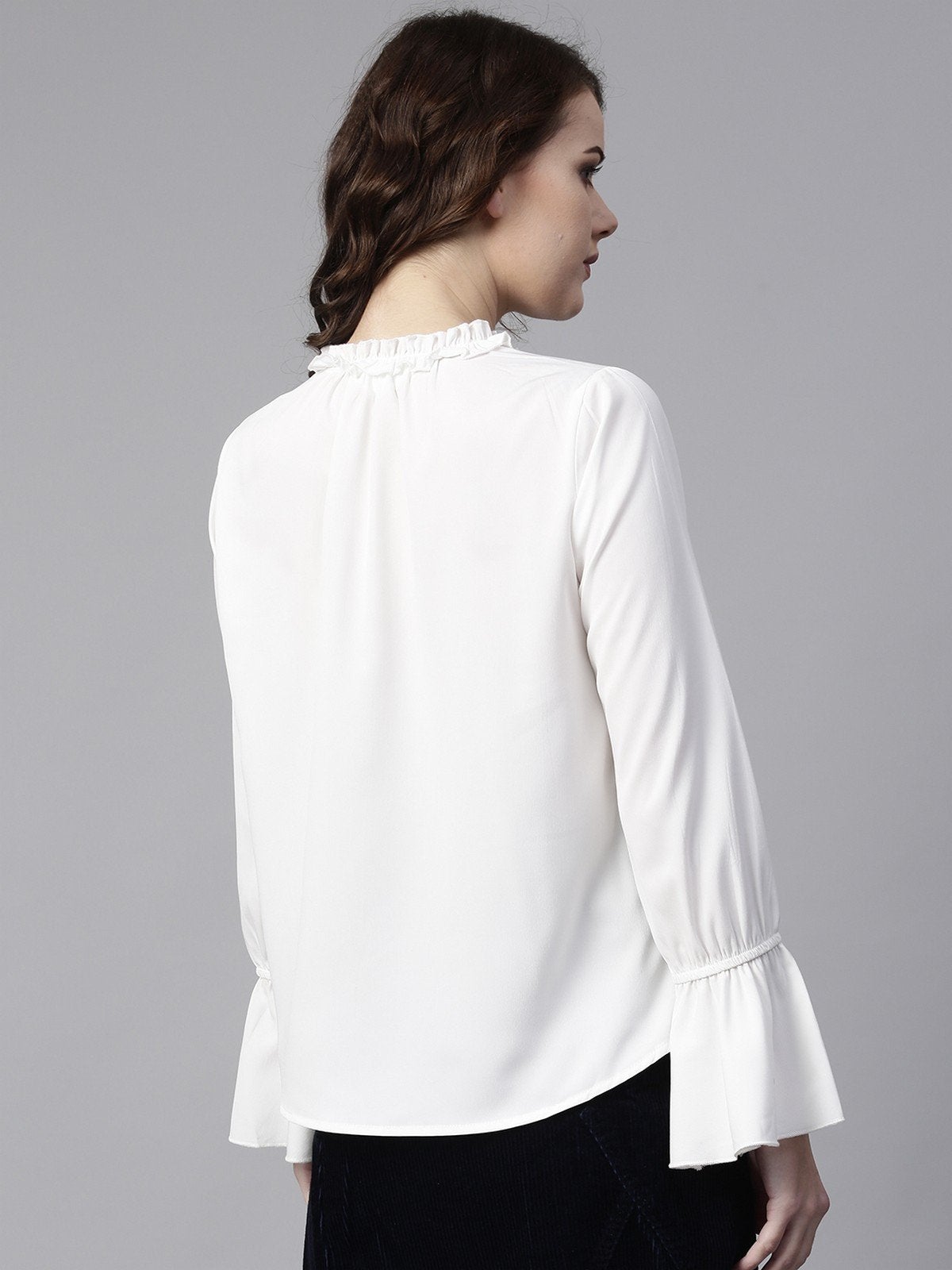 Women's Ruffled Pearl Embellished Collar Top - Pannkh