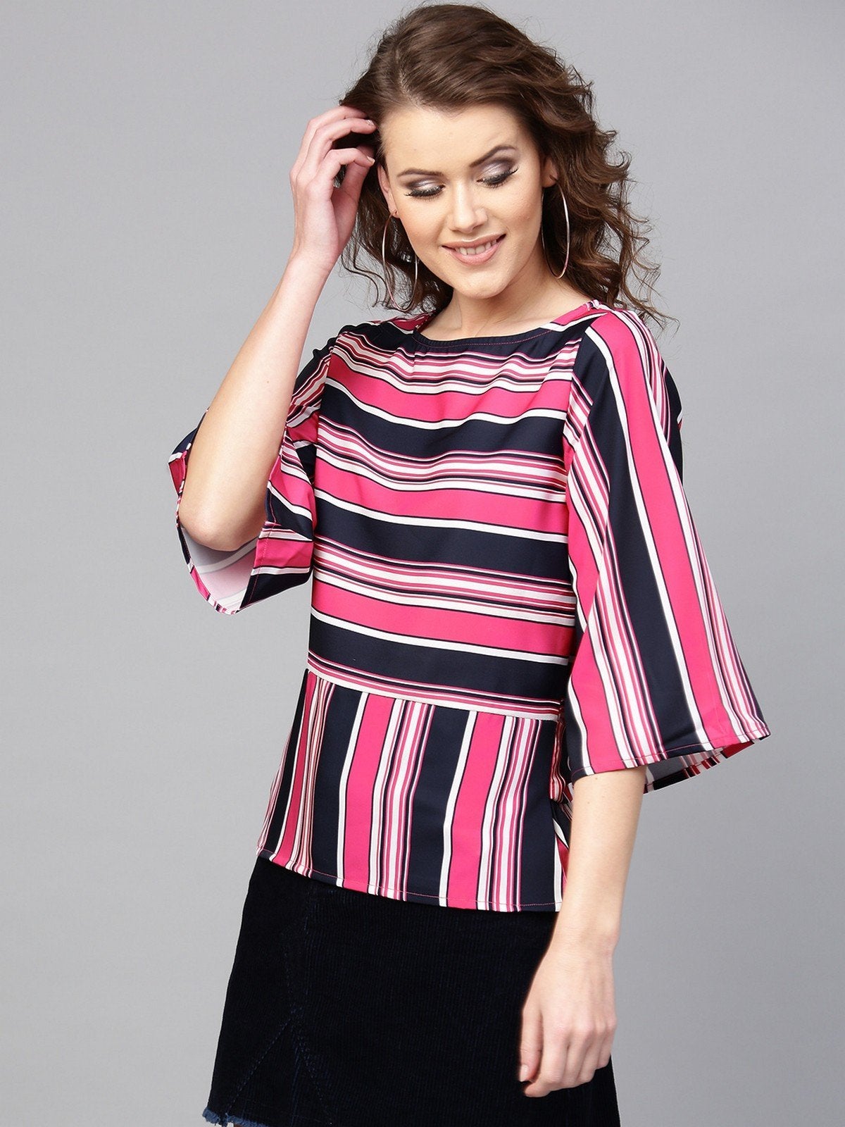 Women's Printed Stripes Tie-Up Top - Pannkh