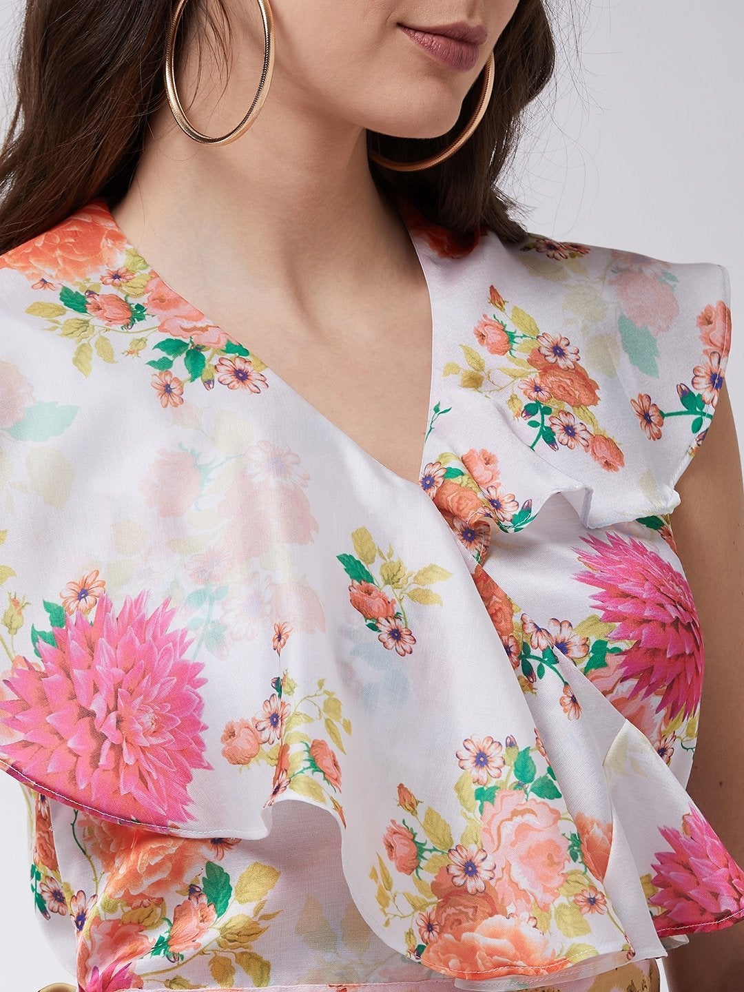 Women's Candy Inspired Digital Printed Sleeveless Ruffle Top - Pannkh