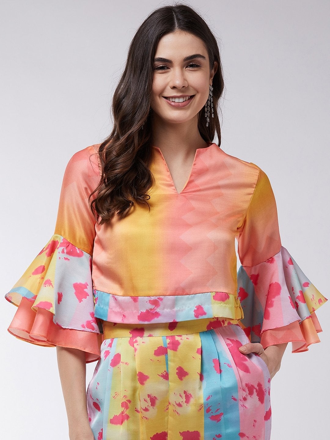 Women's Candy Inspired Digital Printed Bell Sleeves Top - Pannkh