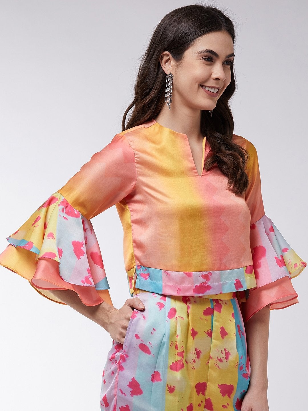 Women's Candy Inspired Digital Printed Bell Sleeves Top - Pannkh