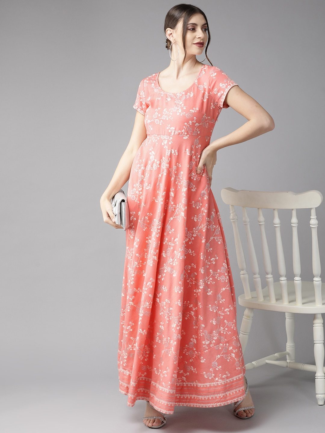 Women's  Pink & Off-White Khari Print Maxi Dress - AKS