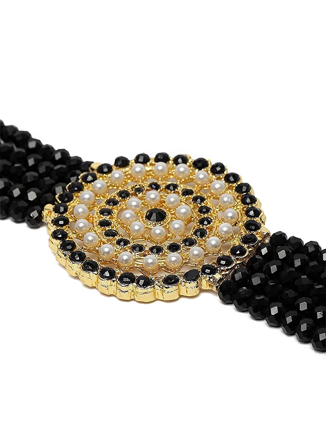 Women's Gold Plated Black & White Light Weight Crystal Stone Beaded Choker Necklace Jewellery Set - i jewels