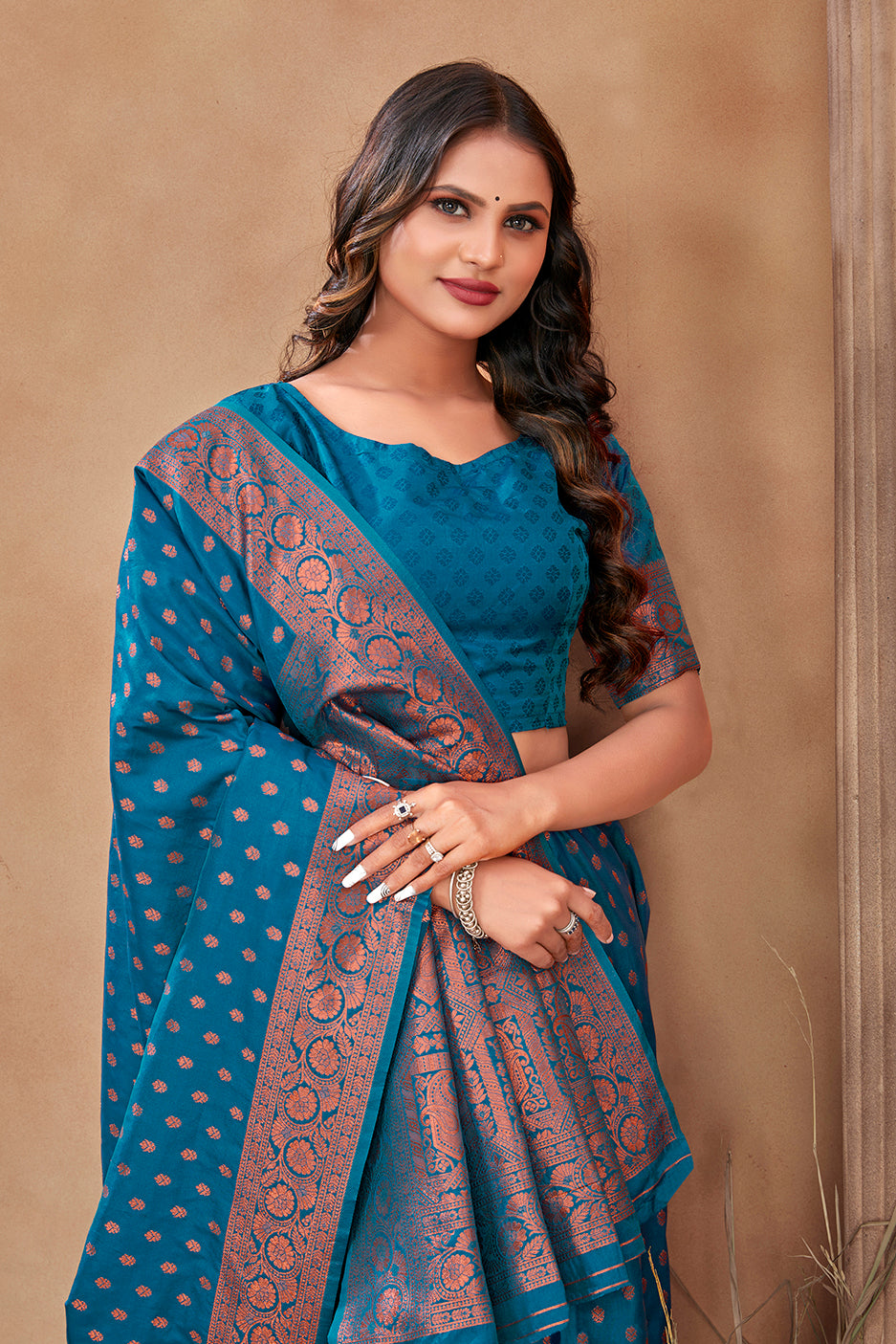 Women's Cobalt blue Color Banarasi Silk Zari Work Saree
 - Monjolika