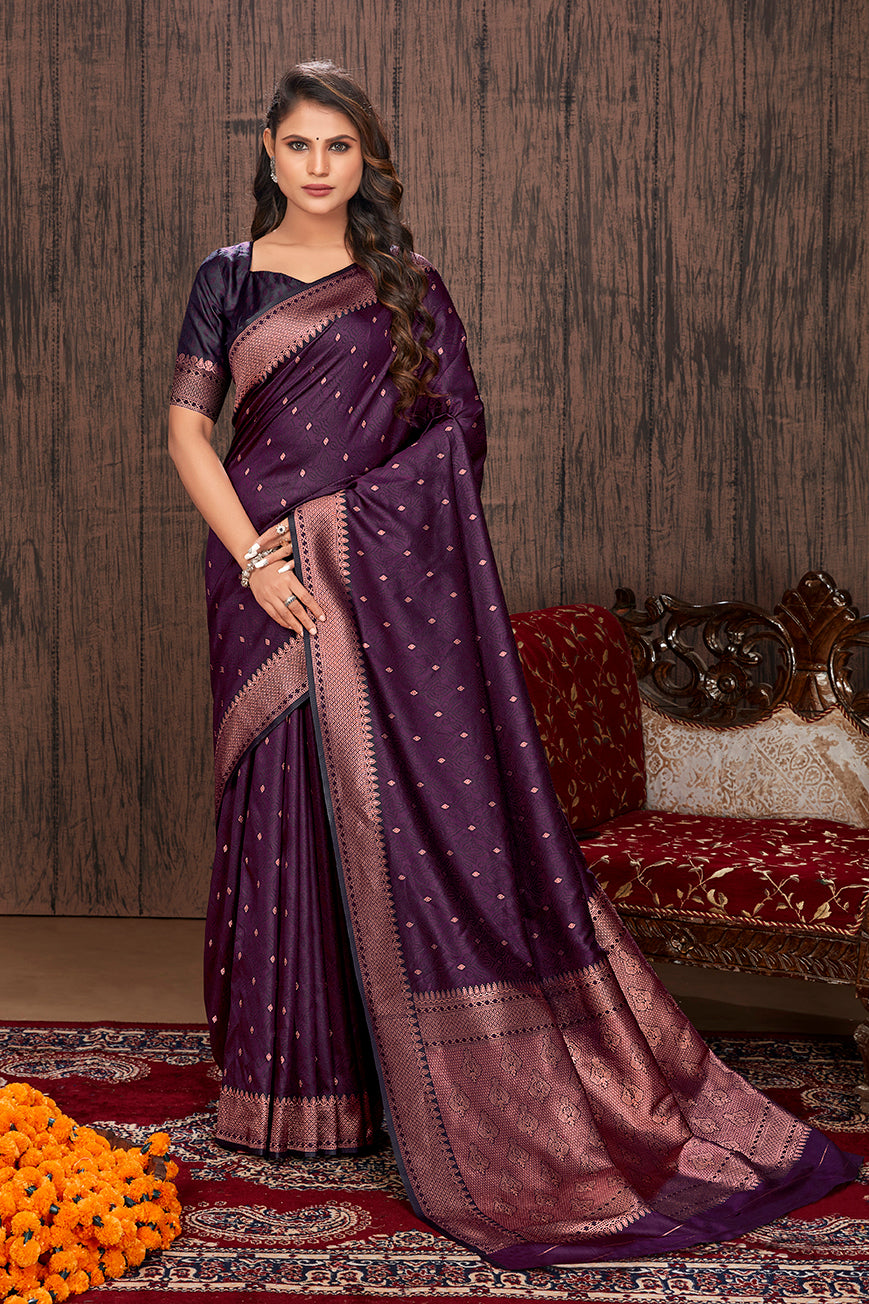 Women's Purple Color Satin Silk Contemporary Saree
 - Monjolika