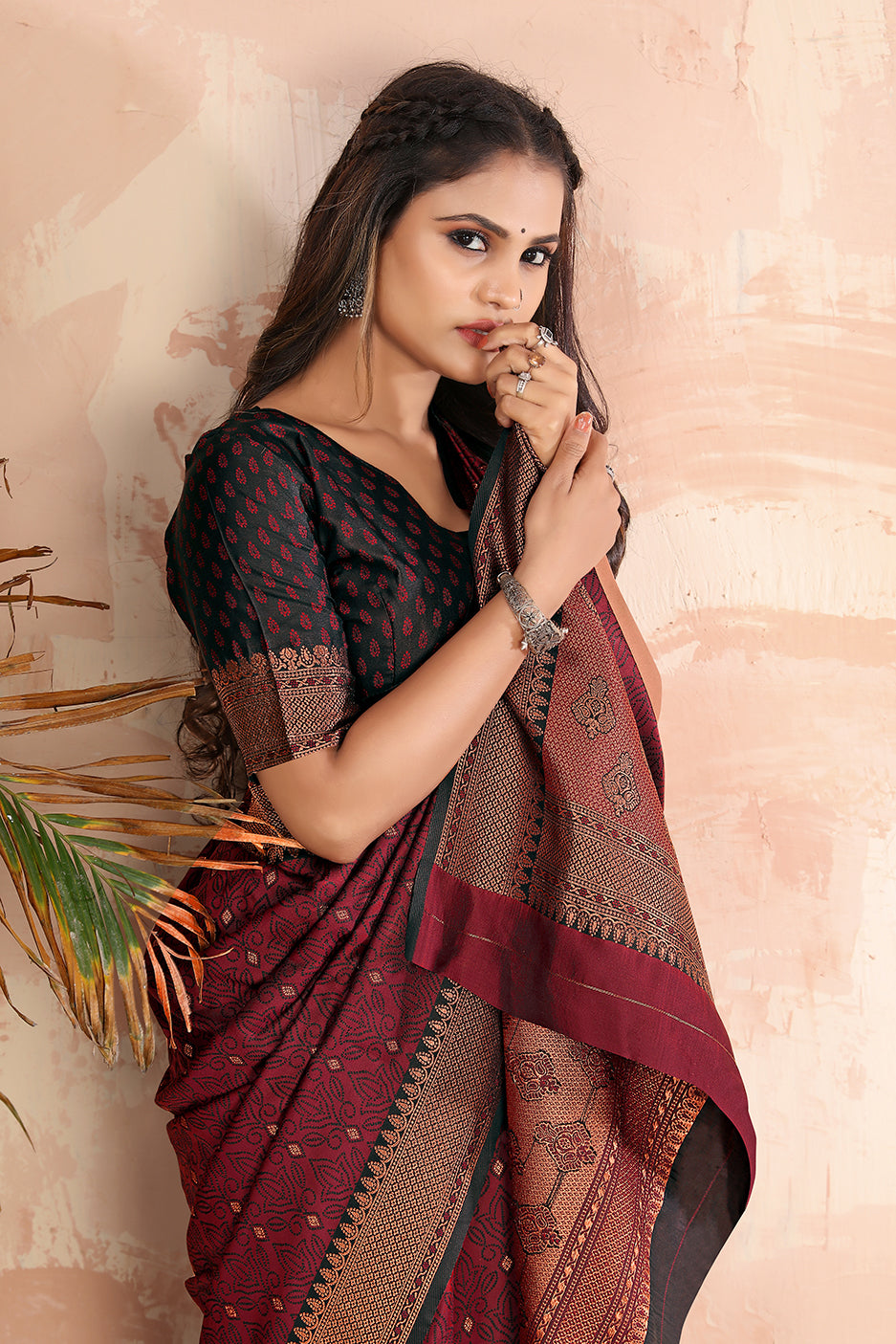 Women's Maroon Color Satin Silk Contemporary Saree
 - Monjolika
