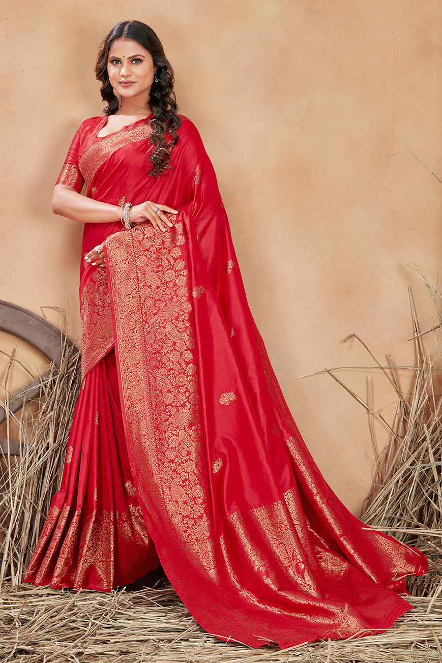 Women's Red color woven zari work banarasi saree - Monjolika