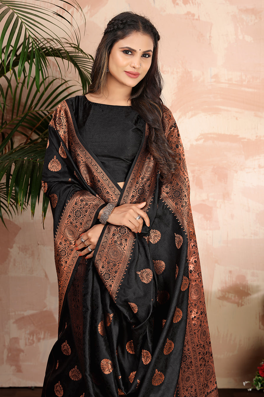 Women's Black color woven zari work banarasi saree - Monjolika