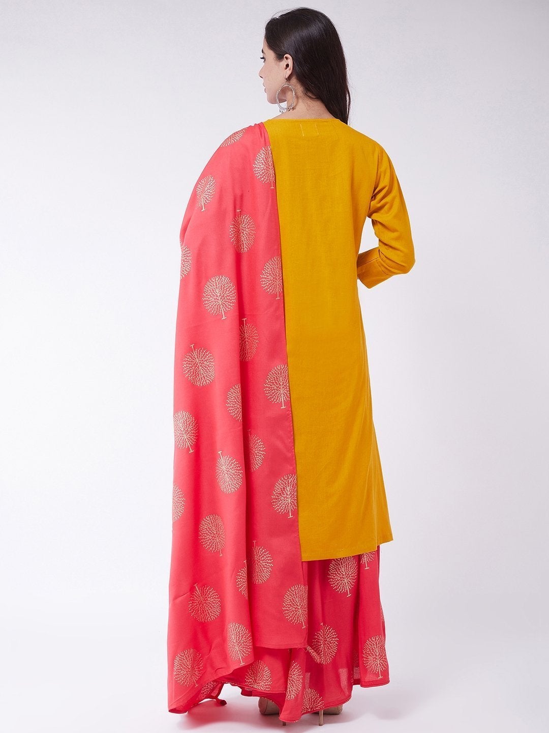 Women's Mustard Skirt Suit Set With Dupatta - InWeave