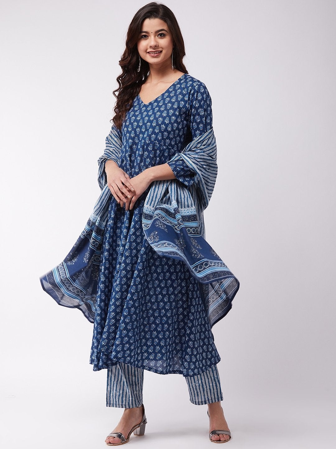 Women's Indigo Striped Kurta Set