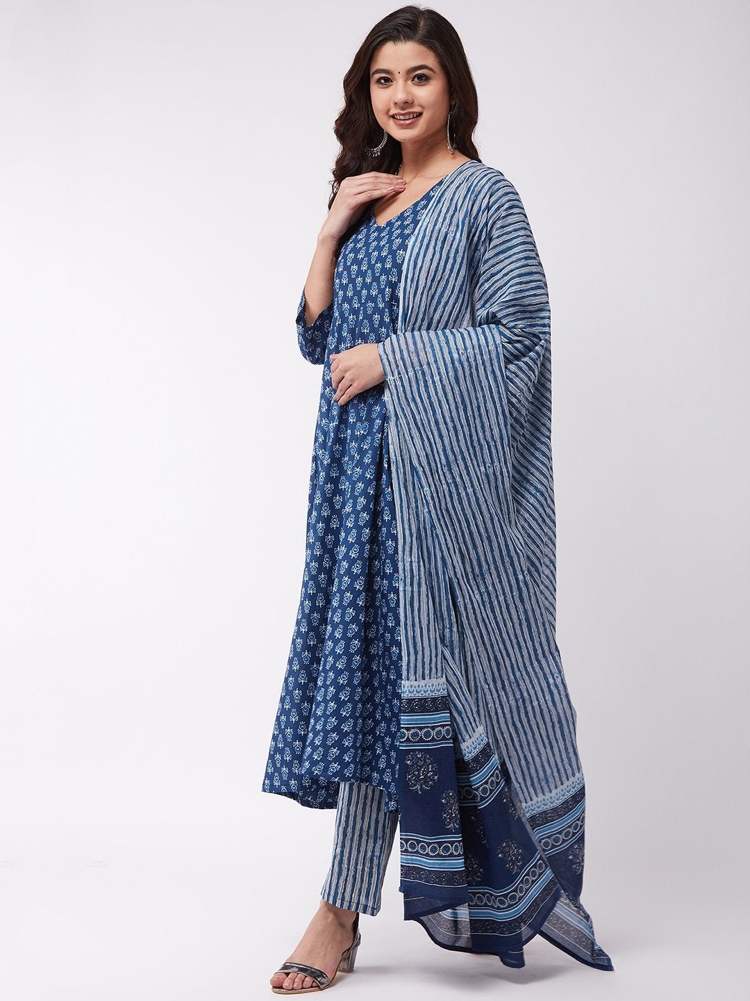 Women's Indigo Striped Kurta Set