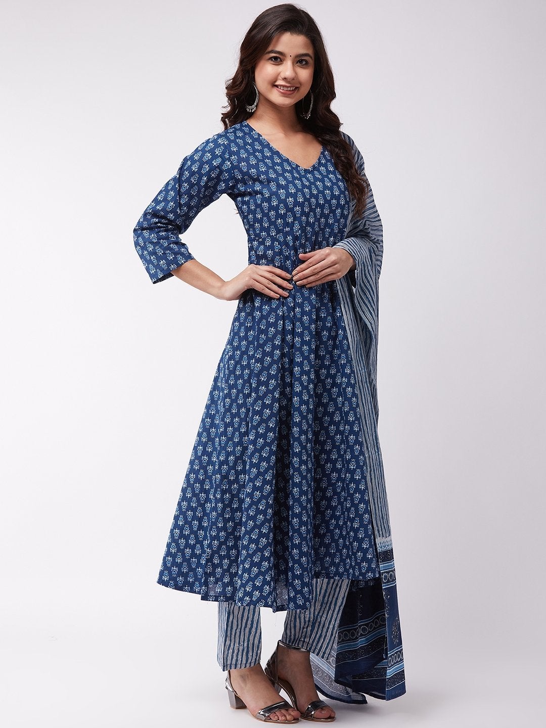 Women's Indigo Striped Kurta Set